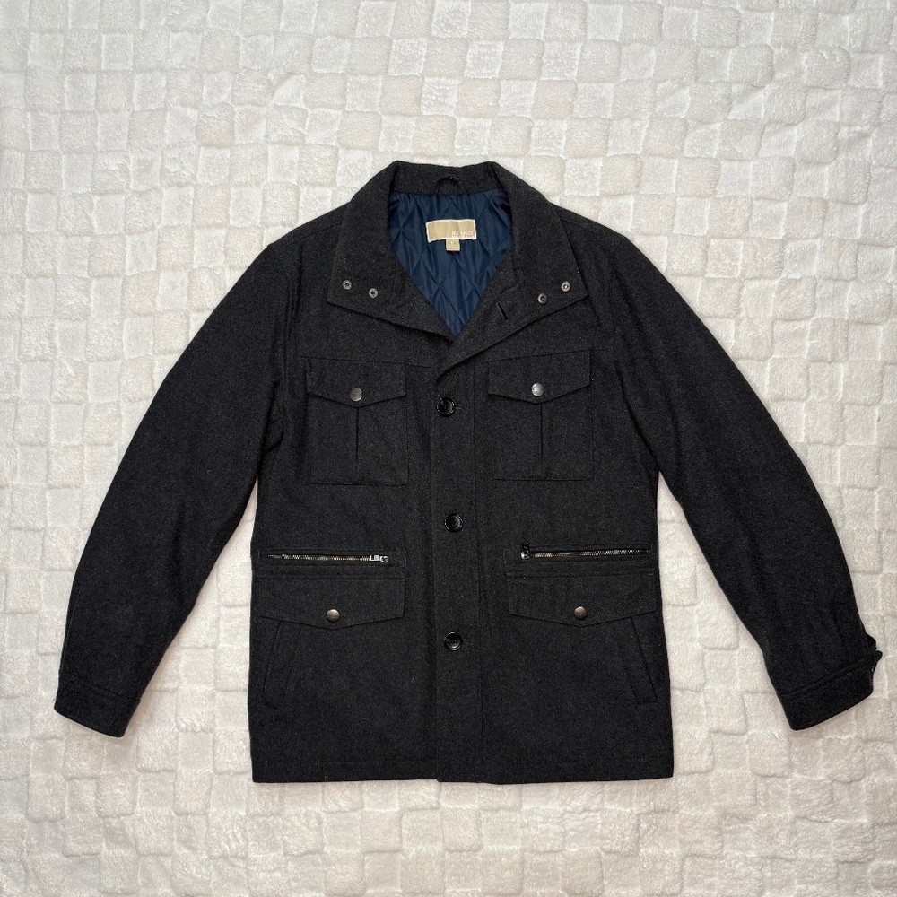 Men's Wool Blend Cargo Coat Jacket, Michael Kors, size M Medium, Grey